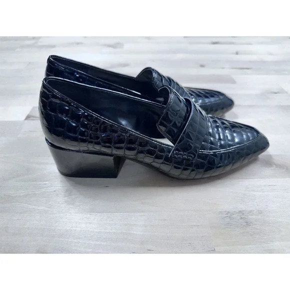 Vince Camuto Adealia Women's Croc Patent Leather Black Loafer Sz 8.5 - Picture 1 of 8